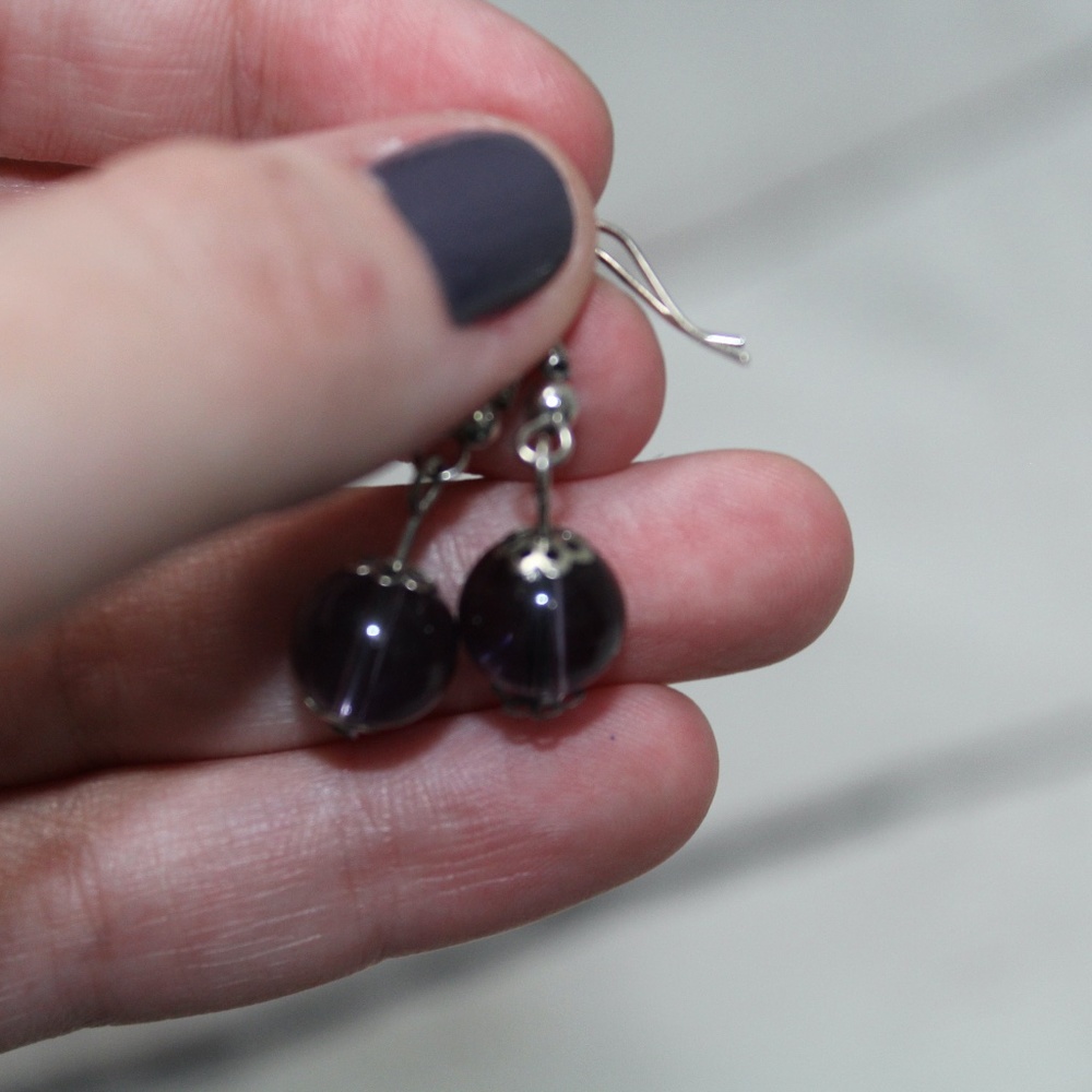 Purple Dangle Sphere Earrings - Picture 1 of 3